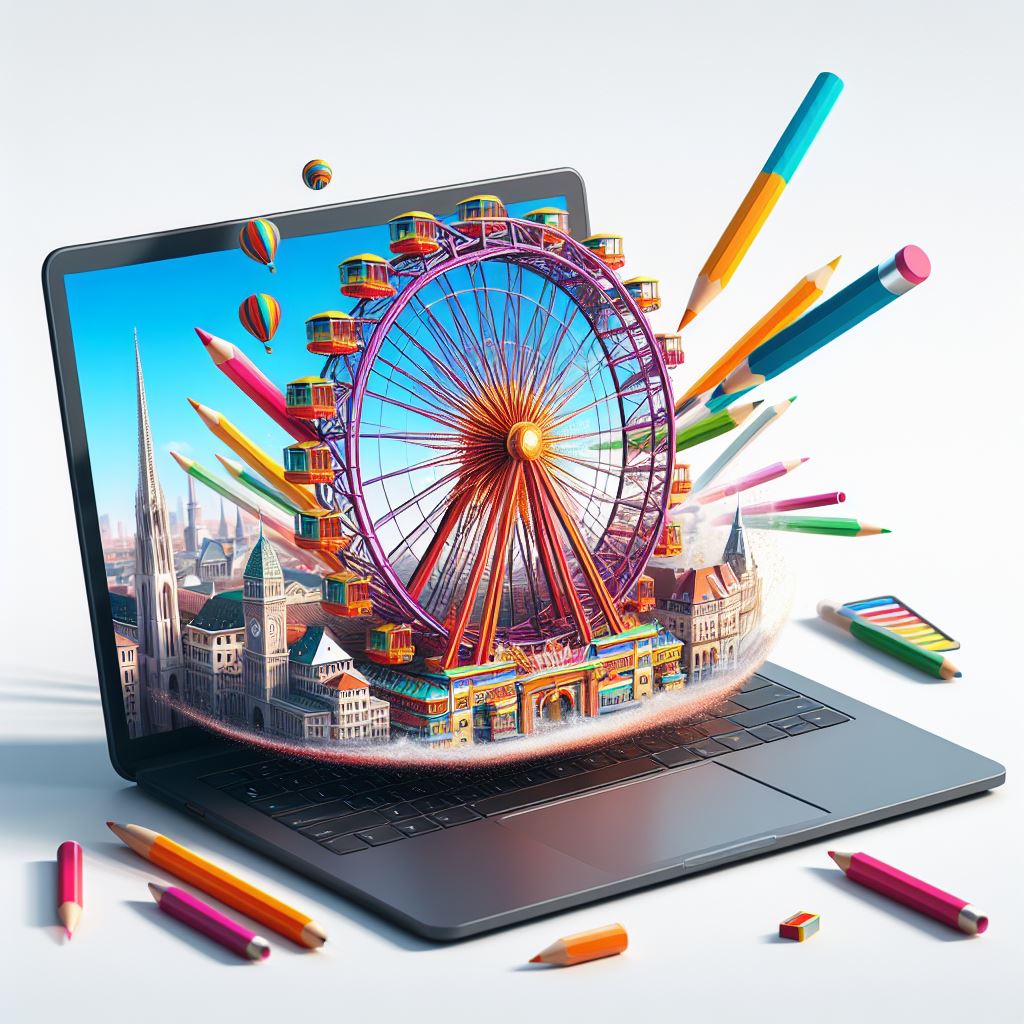 Wien in stilisiertem Zeichenstil in 3D erscheint gezeichnet aus einem Laptop